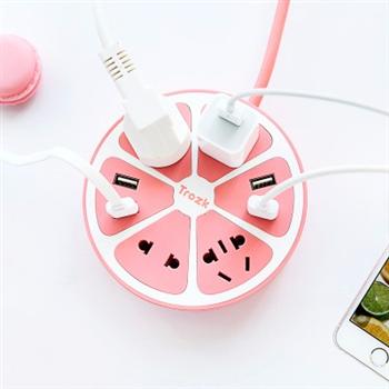 特洛克/trozk檸檬檸萌U站多口USB插排圓形接線板插座家用智能排插