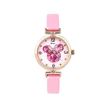 迪士尼（Disney）兒童手表女孩細(xì)表帶真皮水鉆電子表 粉紅色 