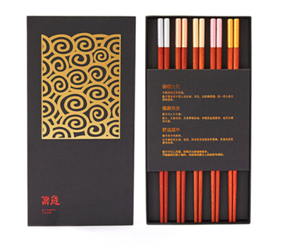 清樸堂 彩金祥云筷·五雙裝 紅檀木圓