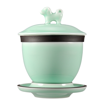 古婺窯火 經(jīng)典永藏系列 十二生肖蓋碗 玉青 玉砂 一杯一碟一茶漏 生肖狗