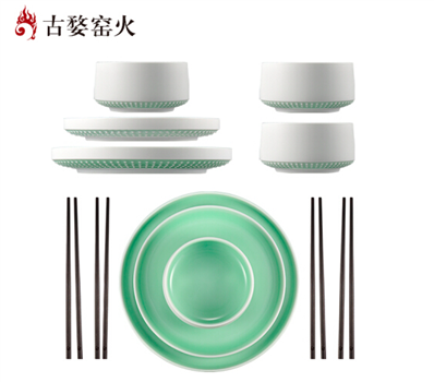 古婺窯火 婺州瓷 食·器 四福之家 四碗四盤（中小各二）禮盒包裝 四福之家