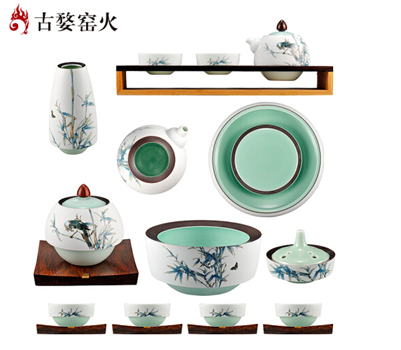 古婺窯火 婺州瓷 般若系列 般若大全套玉砂畫面 19件套 禮盒包裝 般若大全套（玉砂畫面）