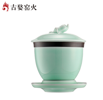 古婺窯火 經(jīng)典永藏系列 福手蓋碗單只 玉青 一杯一碟一茶漏 福手蓋碗（玉青）