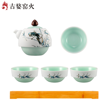 古婺窯火 般若系列 般若B玉砂畫面 一壺四杯一茶盤 茶盤包裝 般若B（玉砂畫面）