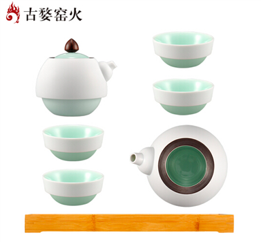 古婺窯火 般若系列 般若A內(nèi)青外白一壺四杯一公道一茶盤 茶盤包裝 般若A（內(nèi)青外白）