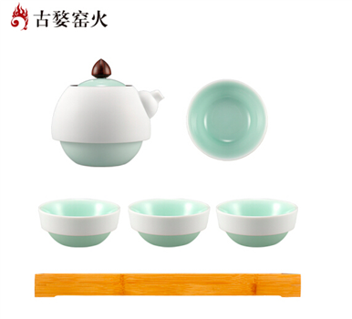古婺窯火 般若系列 般若B內(nèi)青外白 一壺四杯一茶盤 茶盤包裝 般若B（內(nèi)青外白）