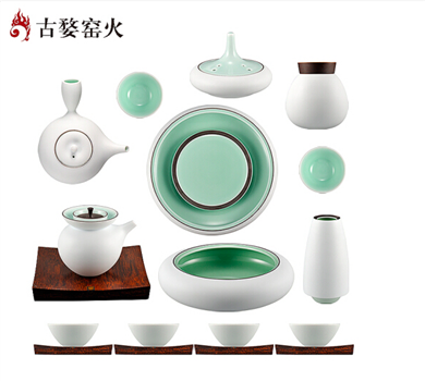 古婺窯火 觀自在系列 觀自在大全套內(nèi)青外白18件套 禮盒包裝 觀自在大全套