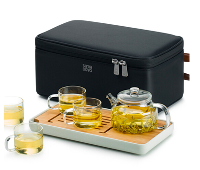 尚明samadoyo 隨身戶(hù)外旅行功夫耐熱玻璃茶具便攜包套裝一壺四杯 L003