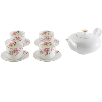 春暖桃花開骨瓷茶具組-桃紅