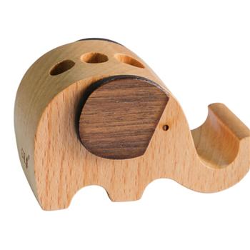 實(shí)木大象手機(jī)支架手機(jī)座 多功能筆插 創(chuàng)意辦公禮品