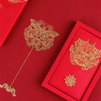 故宮 萬(wàn)福花簪金屬書簽 銅制書簽 創(chuàng)意中國(guó)風(fēng)書夾禮品禮物 萬(wàn)?；⒔饘贂?如意