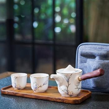 瑪戈隆特 進(jìn)博盛宴一壺兩杯便攜旅行茶具套裝 骨瓷家用功夫茶具快客杯 禮盒裝