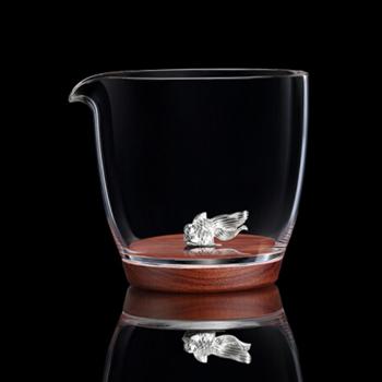 不覺(jué)堂木璃公道杯臺(tái)灣耐高溫純手工內(nèi)設(shè)銀飾茶道配件透明玻璃日式分茶器整套茶具