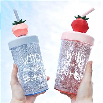 玻璃杯女學生ins風可愛萌網(wǎng)紅水杯清新少女創(chuàng)意水果頭攪拌杯子 藍色 270ml