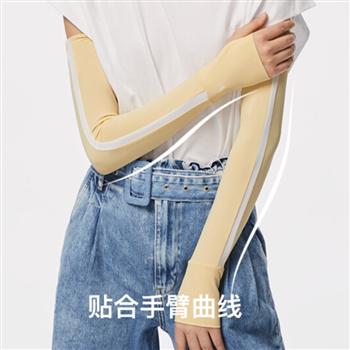 蕉下冰袖防曬袖防曬手套男防曬手套女透氣防紫外線運動戶外開車騎行遮臂防曬袖套 符號系列-奶酪黃/米白色 M