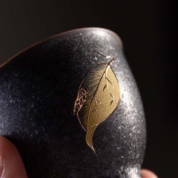 容山堂景致金枝玉葉銀斑釉蓋碗茶杯大號(hào)復(fù)古家用泡茶功夫茶具套裝 金枝玉葉銀斑描金茶杯-斗杯