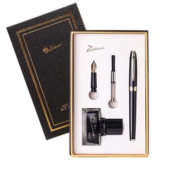 畢加索（pimio）鋼筆帶小墨水禮盒套裝雙筆尖套裝0.5mm+0.7mm男女辦公書(shū)法練字筆美工筆T717亮黑金夾