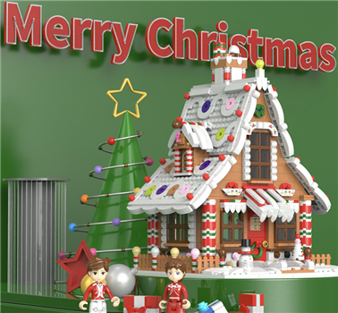 圣誕老人姜餅屋城堡音樂盒拼裝積木