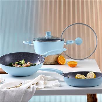 佰造臻悅精鐵不粘鍋三件套BZ-FTZ551B馬卡龍色清新時尚白領(lǐng)