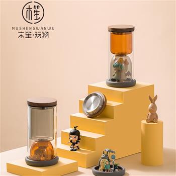木笙玩物設(shè)計(jì)風(fēng)水杯雙層隔熱玻璃杯桌面盲盒收藏展示杯子女生可愛(ài)