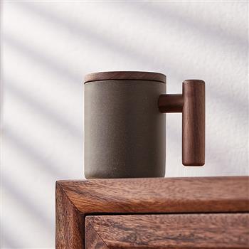 木笙玩物手工陶瓷杯原礦青灰段紫砂杯帶蓋家用大容量水杯泡茶杯子