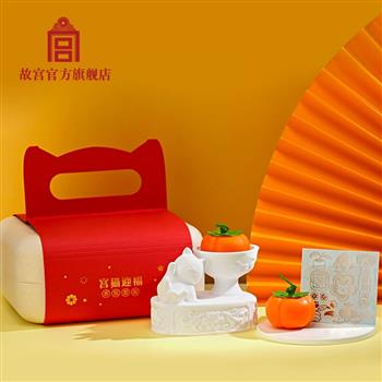 故宮 宮貓迎福香氛套裝 蠟燭蠟托擺件貼紙 生日禮物 故宮官方