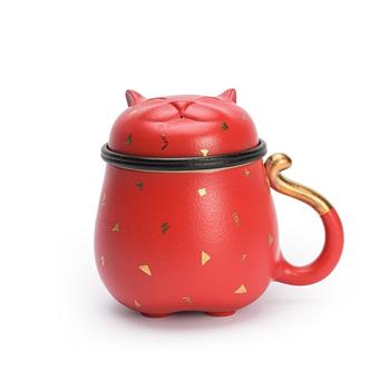 萬仟堂（Edenus）茶具 茶杯 貓杯帶濾網(wǎng)馬克杯 茶水分離杯 茶杯水杯 招財(cái)貓茶杯 