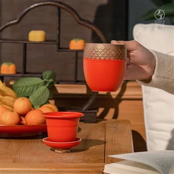 萬仟堂（Edenus）龍年生肖龍紋主人杯高檔陶瓷功夫茶具茶杯云龍開運(yùn)辦公杯朱紅釉