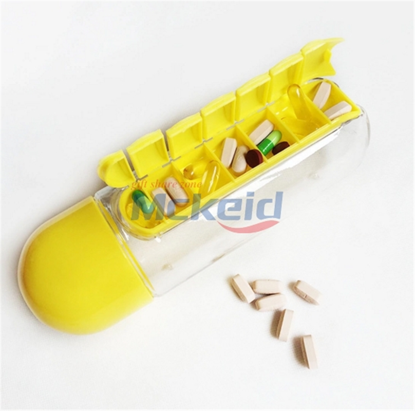 創(chuàng)意Tritan水杯 帶七日便攜藥盒杯二合一戶外攜帶水瓶藥盒杯子