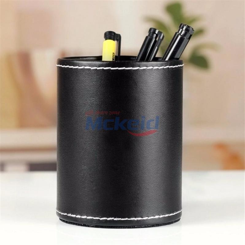 創(chuàng)意皮質(zhì)圓形筆筒 筆座 商務(wù)辦公用品 皮革高檔教師禮品