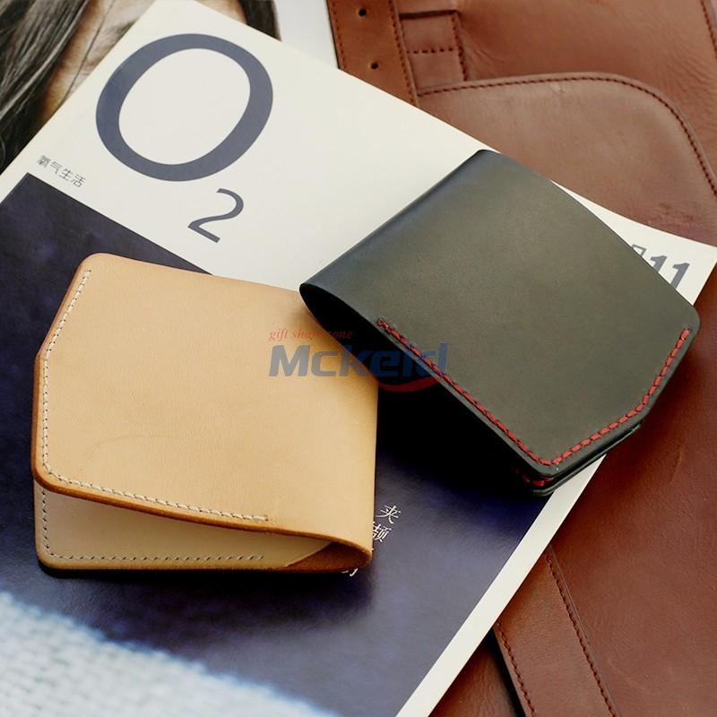 進口高檔頭層植鞣革牛皮短款男女士敞口皮夾手工制作錢包短夾