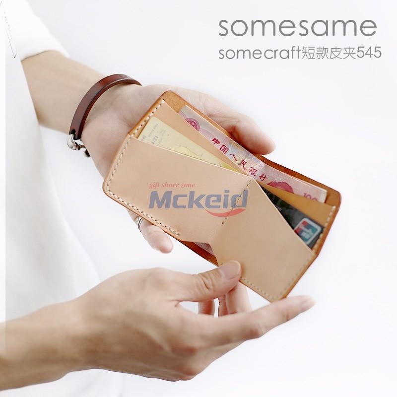 進口高檔頭層植鞣革牛皮短款男女士敞口皮夾手工制作錢包短夾