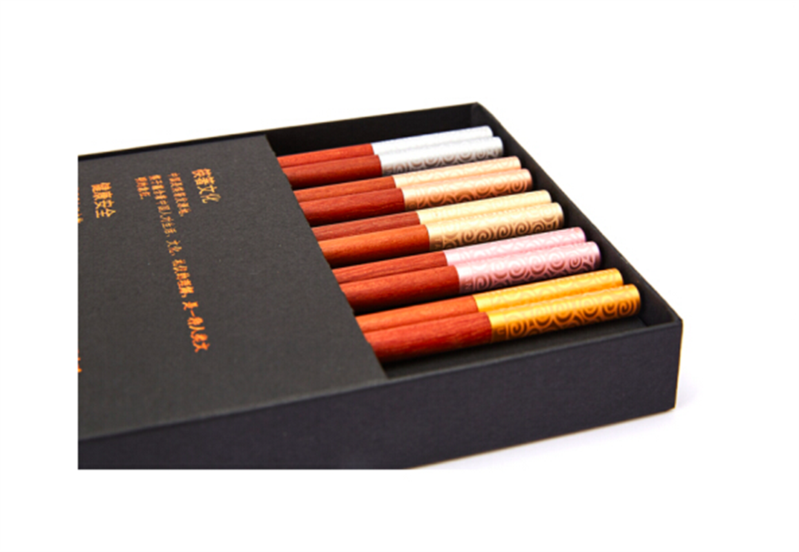 清樸堂 彩金祥云筷·五雙裝 紅檀木圓