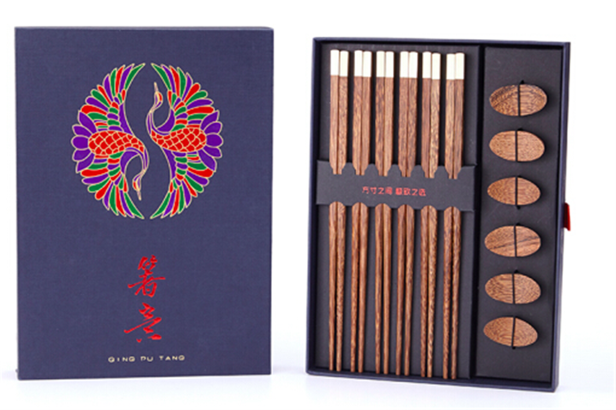 清樸堂 箸意6雙裝 筷子筷架禮物生日高檔禮盒裝日式餐具創(chuàng)意紀(jì)念品實(shí)用 2.0雞翅木+筷架