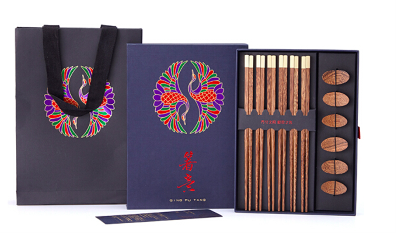 清樸堂 箸意6雙裝 筷子筷架禮物生日高檔禮盒裝日式餐具創(chuàng)意紀(jì)念品實(shí)用 2.0雞翅木+筷架