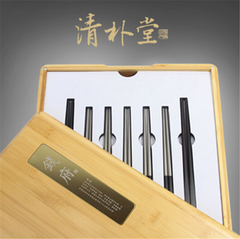 清樸堂-府宴 黑酸枝純鈦圓筷子 尊貴奢侈收藏禮品盒套裝合金筷子 禮品定制壽宴婚宴禮物紀(jì)念品 2.0黑烏木+筷架