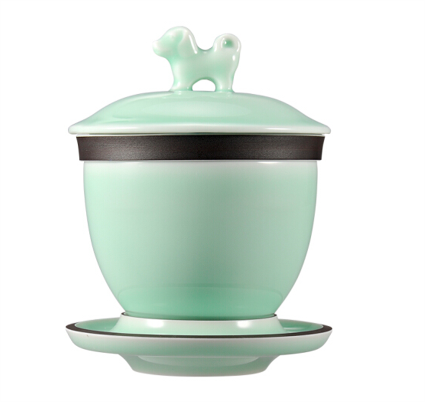 古婺窯火 經(jīng)典永藏系列 十二生肖蓋碗 玉青 玉砂 一杯一碟一茶漏 生肖狗