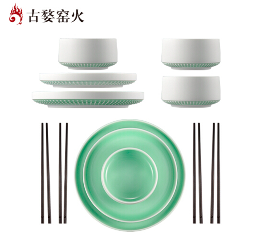 古婺窯火 婺州瓷 食·器 四福之家 四碗四盤（中小各二）禮盒包裝 四福之家