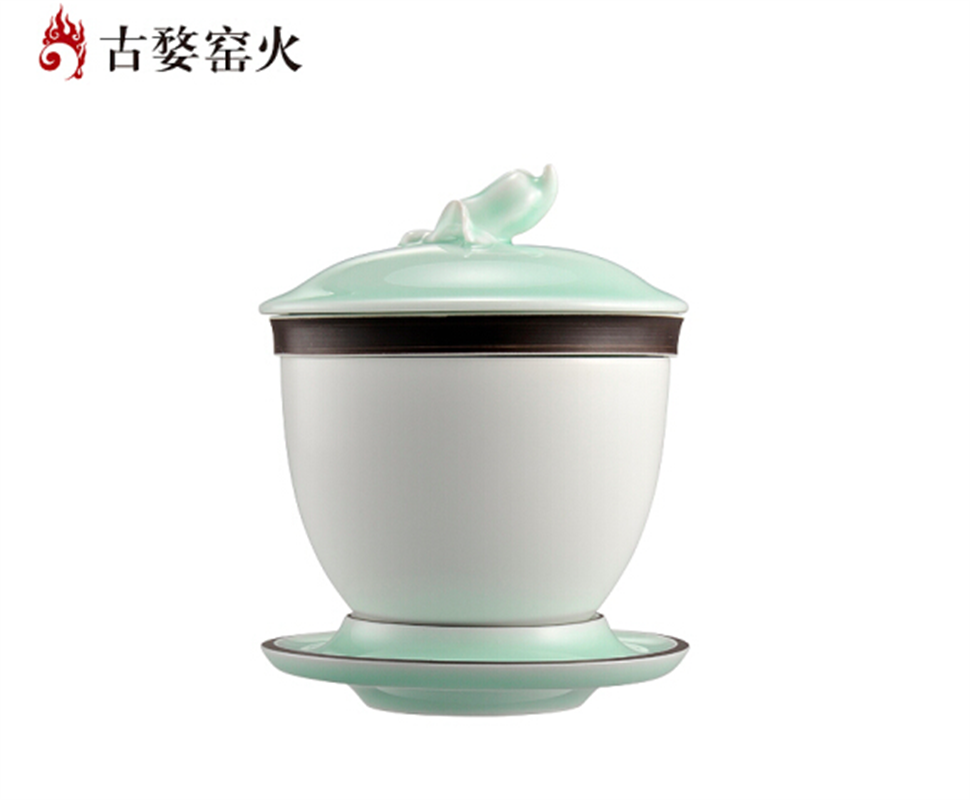 古婺窯火 經(jīng)典永藏系列 福手蓋碗單只 玉砂 一杯一碟一茶漏 福手蓋碗（玉砂）