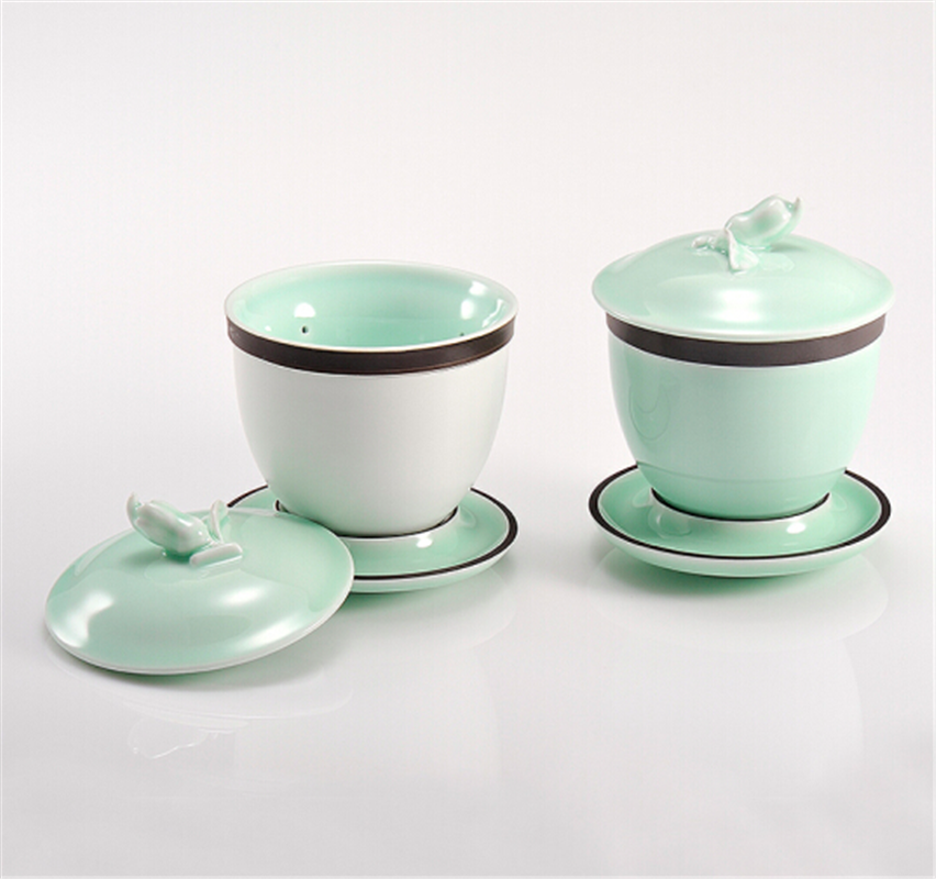 古婺窯火 經(jīng)典永藏系列 福手蓋碗玉青玉砂一對(duì) 禮盒包裝 福手對(duì)碗