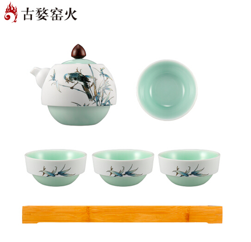 古婺窯火 般若系列 般若B玉砂畫面 一壺四杯一茶盤 茶盤包裝 般若B（玉砂畫面）