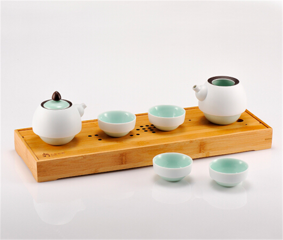 古婺窯火 般若系列 般若A內(nèi)青外白一壺四杯一公道一茶盤 茶盤包裝 般若A（內(nèi)青外白）