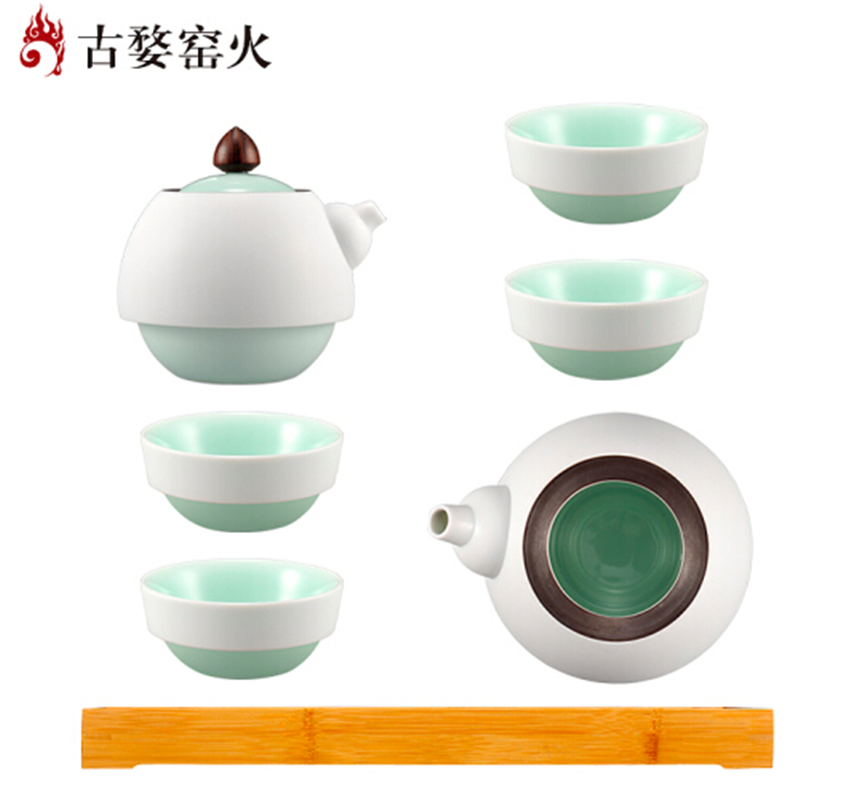 古婺窯火 般若系列 般若A內(nèi)青外白一壺四杯一公道一茶盤 茶盤包裝 般若A（內(nèi)青外白）