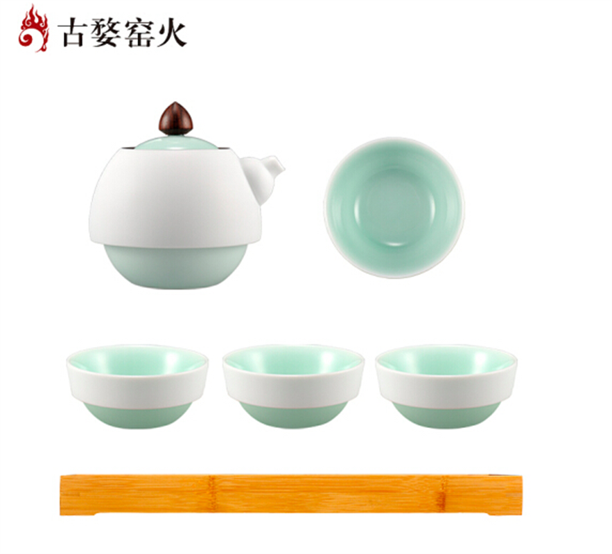 古婺窯火 般若系列 般若B內(nèi)青外白 一壺四杯一茶盤 茶盤包裝 般若B（內(nèi)青外白）