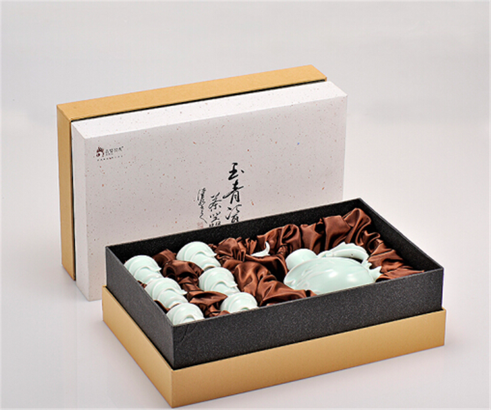 古婺窯火 婺州瓷 酒·器 飛凰騰達(dá)酒具一壺六杯玉青堆雕 禮盒包裝 飛凰騰達(dá)酒具