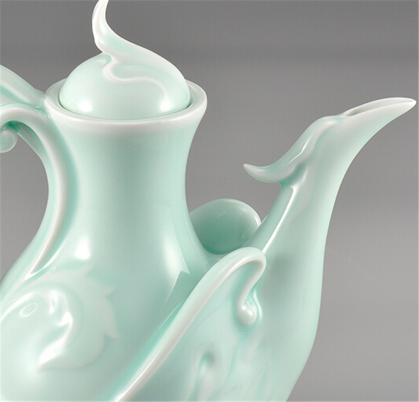 古婺窯火 婺州瓷 酒·器 飛凰騰達(dá)酒具一壺六杯玉青堆雕 禮盒包裝 飛凰騰達(dá)酒具