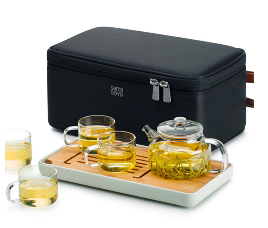 尚明samadoyo 隨身戶外旅行功夫耐熱玻璃茶具便攜包套裝一壺四杯 L003