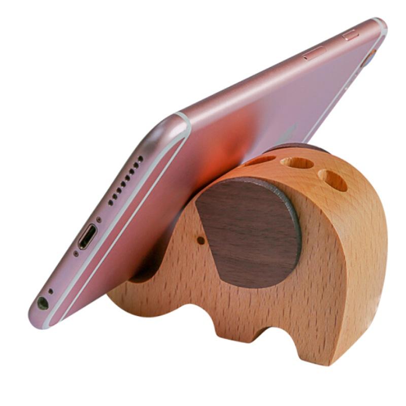 實(shí)木大象手機(jī)支架手機(jī)座 多功能筆插 創(chuàng)意辦公禮品
