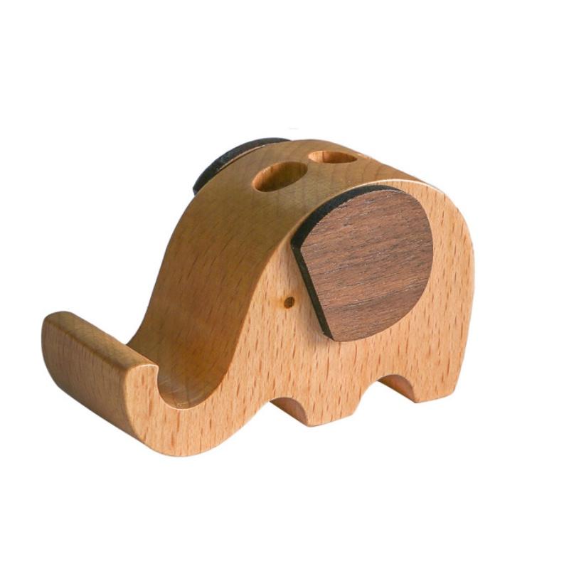 實(shí)木大象手機(jī)支架手機(jī)座 多功能筆插 創(chuàng)意辦公禮品
