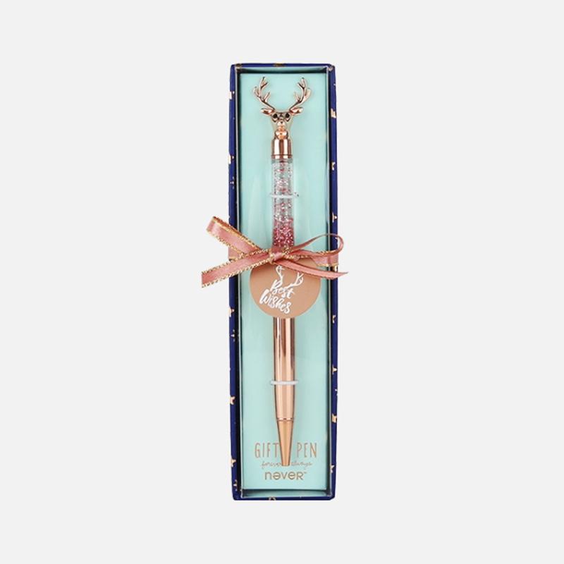 流沙簽字筆 麋鹿金屬個(gè)性簽名筆創(chuàng)意圓珠筆馴鹿黑色水性筆禮盒裝生日禮物圣誕禮品 